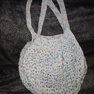 Handmade Crocheted White Multicolor Market Bag